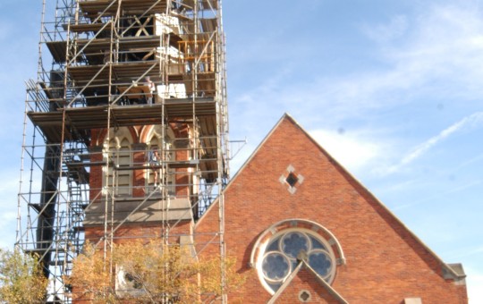 Scaffold around St. Thomas Church steeple